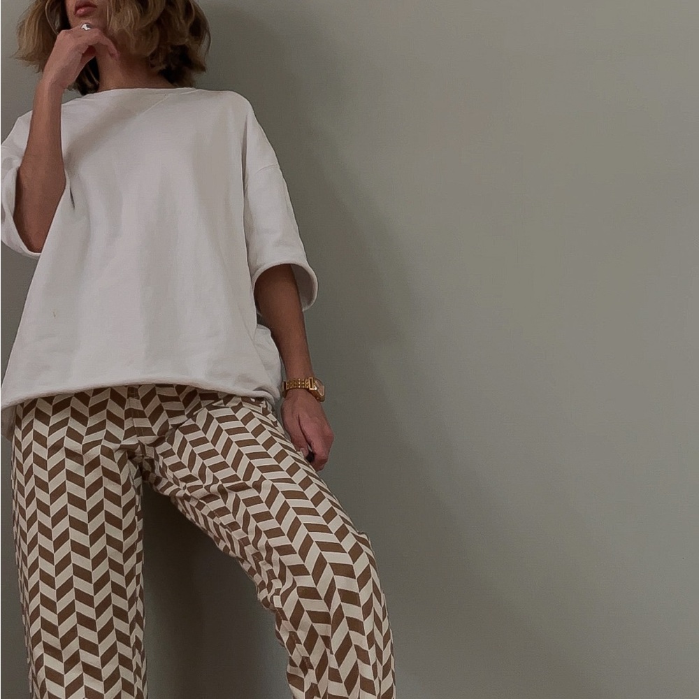White & Brown Chevron Pants Low Rose Straight Down. Low Rise Jeans. Bottom’s